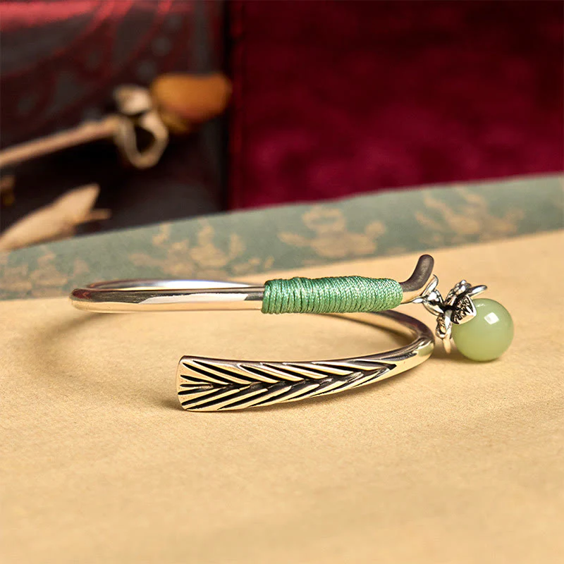 Bracciale rigido con ciondolo in lega di rame Buddha Stones e perline verdi, portafortuna - Image 3
