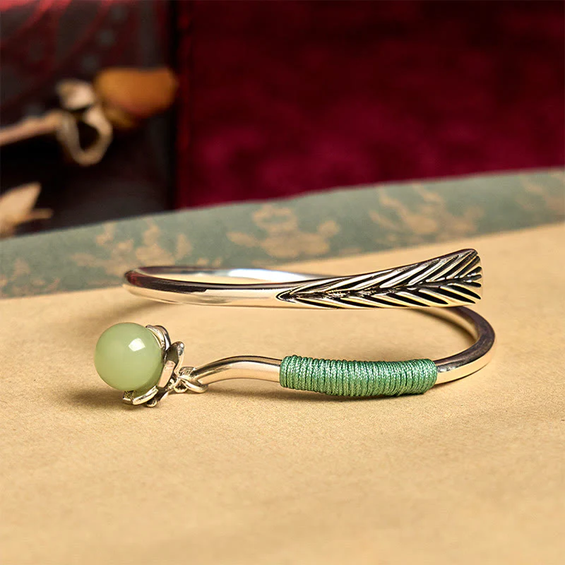 Bracciale rigido con ciondolo in lega di rame Buddha Stones e perline verdi, portafortuna - Image 4