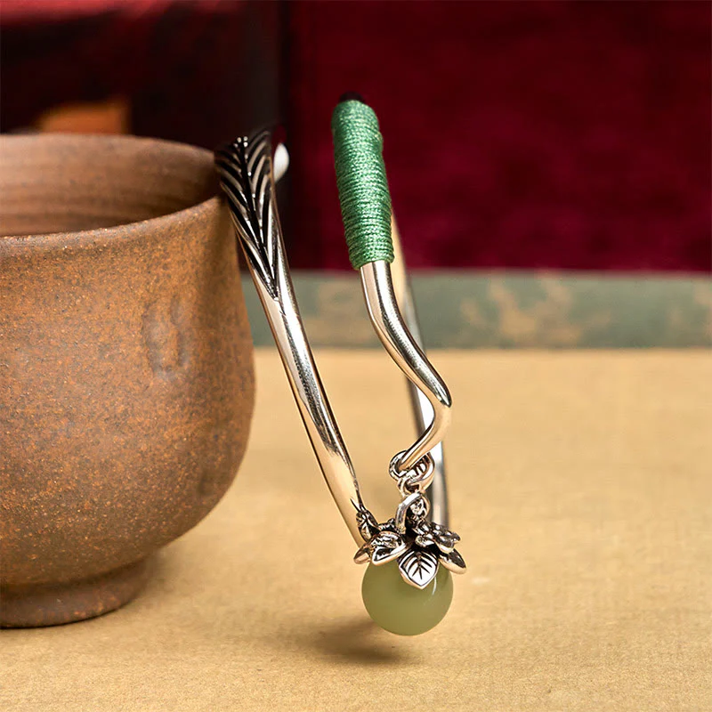 Bracciale rigido con ciondolo in lega di rame Buddha Stones e perline verdi, portafortuna - Image 5