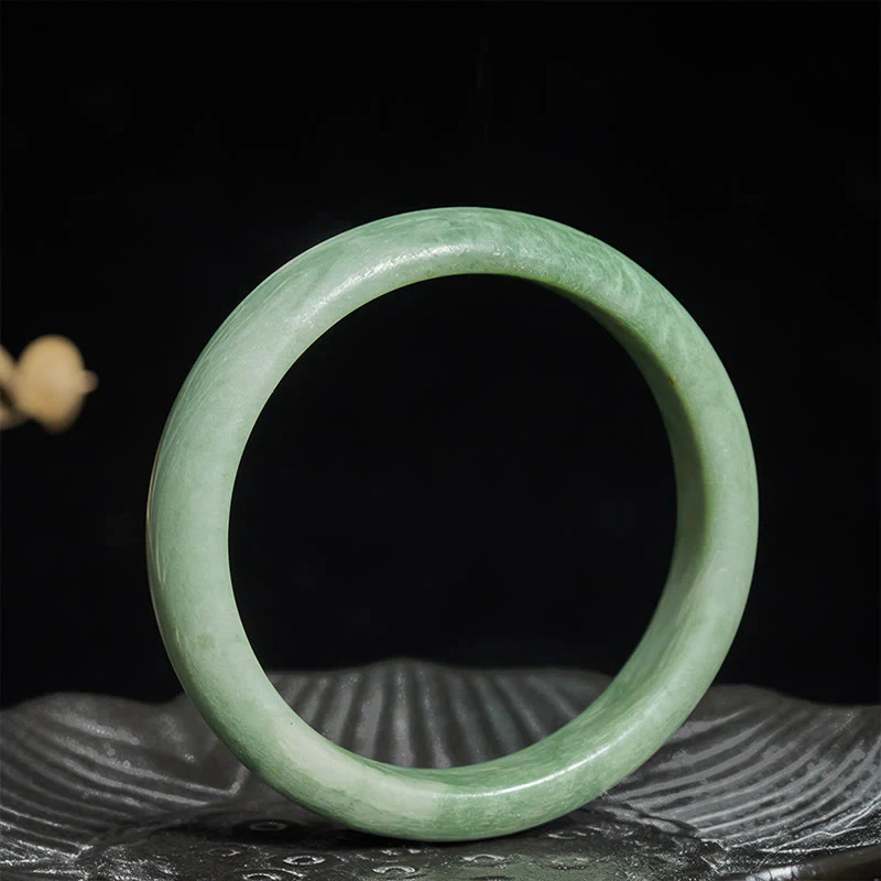 Bracciale rigido con polsino in giada naturale Buddha Stones, design semplice, prosperità - Image 2