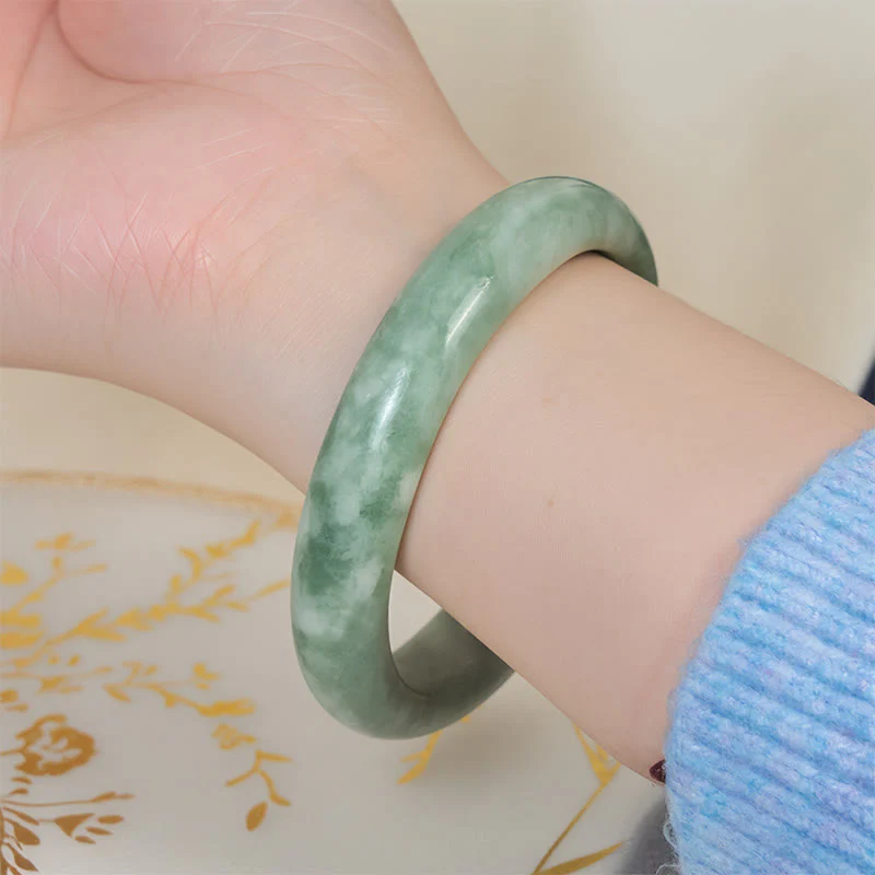 Bracciale rigido con polsino in giada naturale Buddha Stones, design semplice, prosperità - Image 5