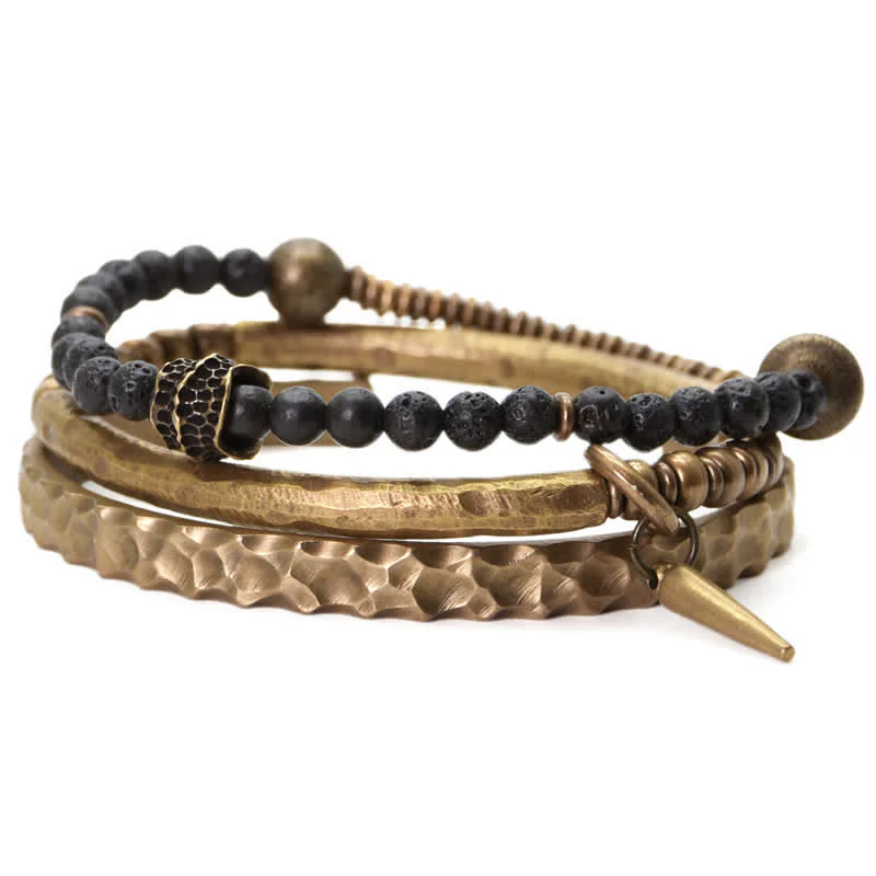 Bracciale rigido con polsino in pietra lavica e rame Balance - Image 22