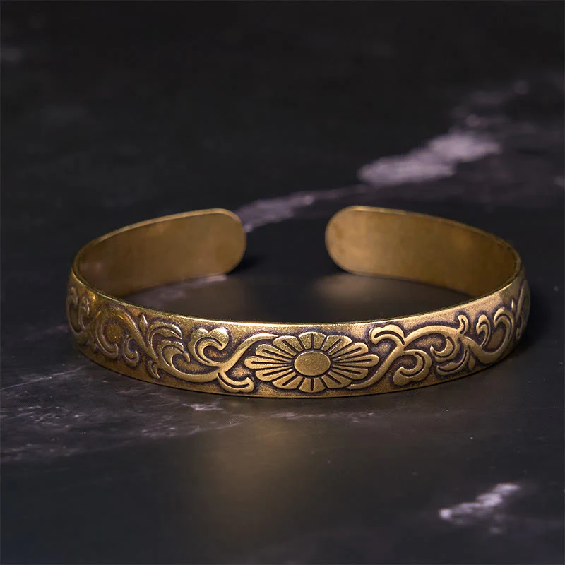 Buddha Stones Daisy Flower Vine Rame Ottone Fortuna Cura di sé Bracciale rigido - Image 2