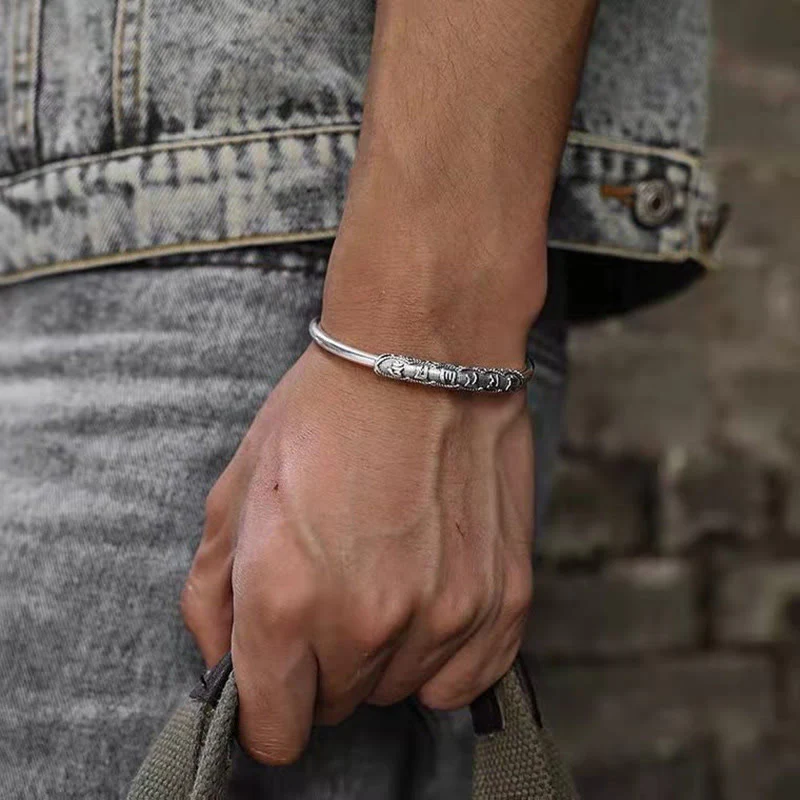 Bracciale rigido con polsino incisi Buddha Stones Om Mani Padme Hum Peace - Image 3