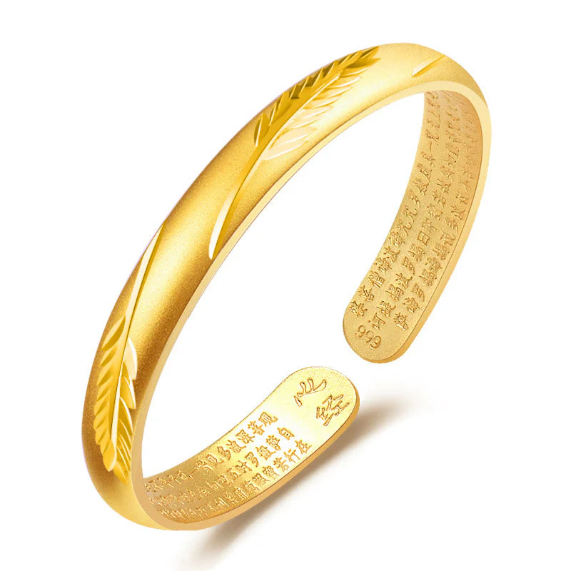 Bracciale rigido in rame con motivo inciso a forma di cuore con piume Buddha Stones, modello Wealth - Image 5