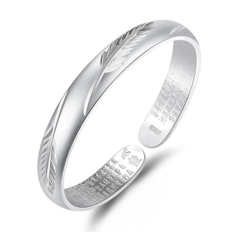 Bracciale rigido in rame con motivo inciso a forma di cuore con piume Buddha Stones, modello Wealth - Image 6