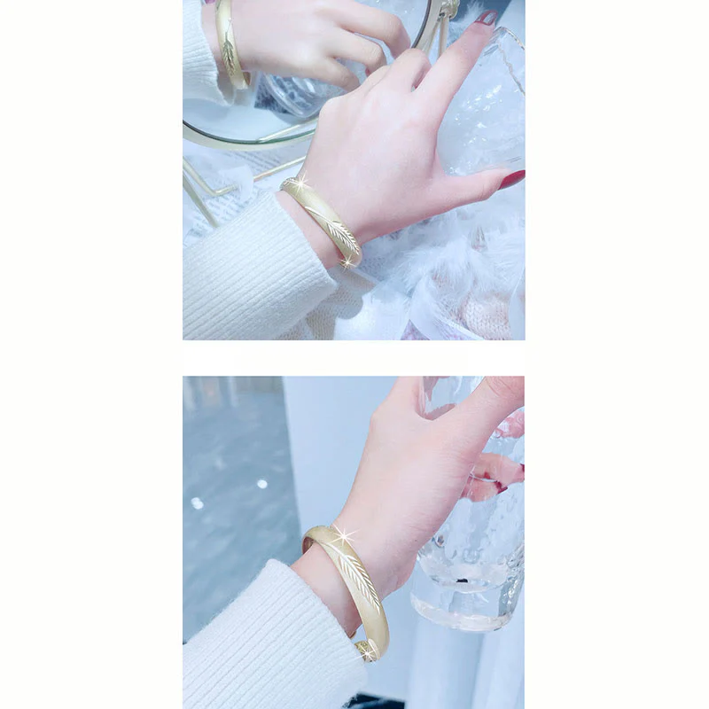 Bracciale rigido in rame con motivo inciso a forma di cuore con piume Buddha Stones, modello Wealth - Image 8