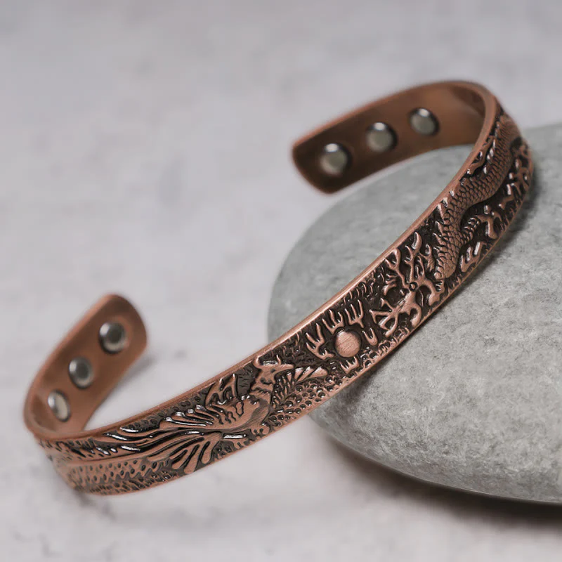 Bracciale rigido magnetico in rame massiccio con drago e fenice Buddha Stones - Image 4