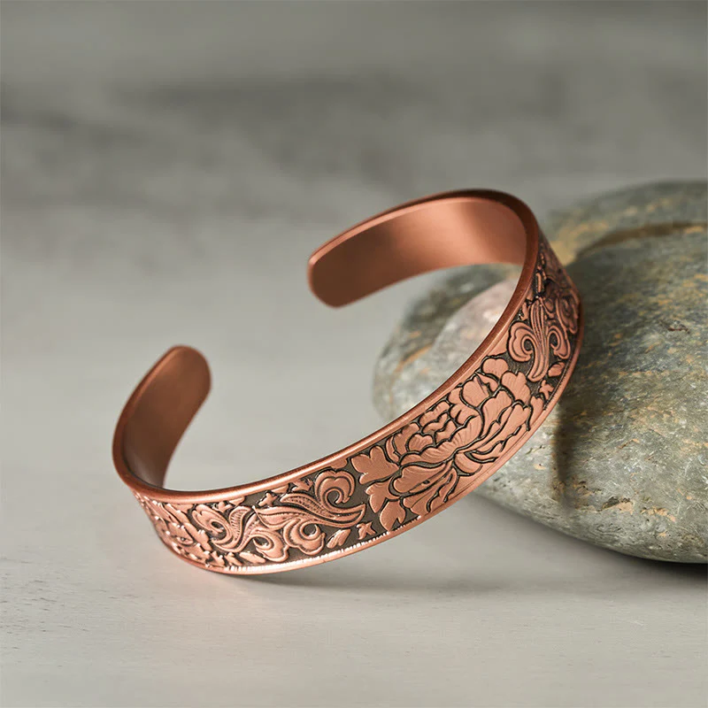 Bracciale rigido regolabile Buddha Stones Copper Flower Open Balance Luck - Image 2