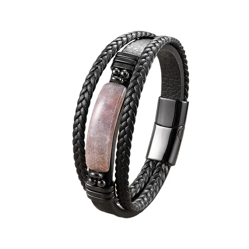 Bracciale rinforzato in pelle, acciaio al titanio, cristallo rosa, Buddha Stones, ematite, lazurite, lapislazzuli, pietra glitter nera - Image 26