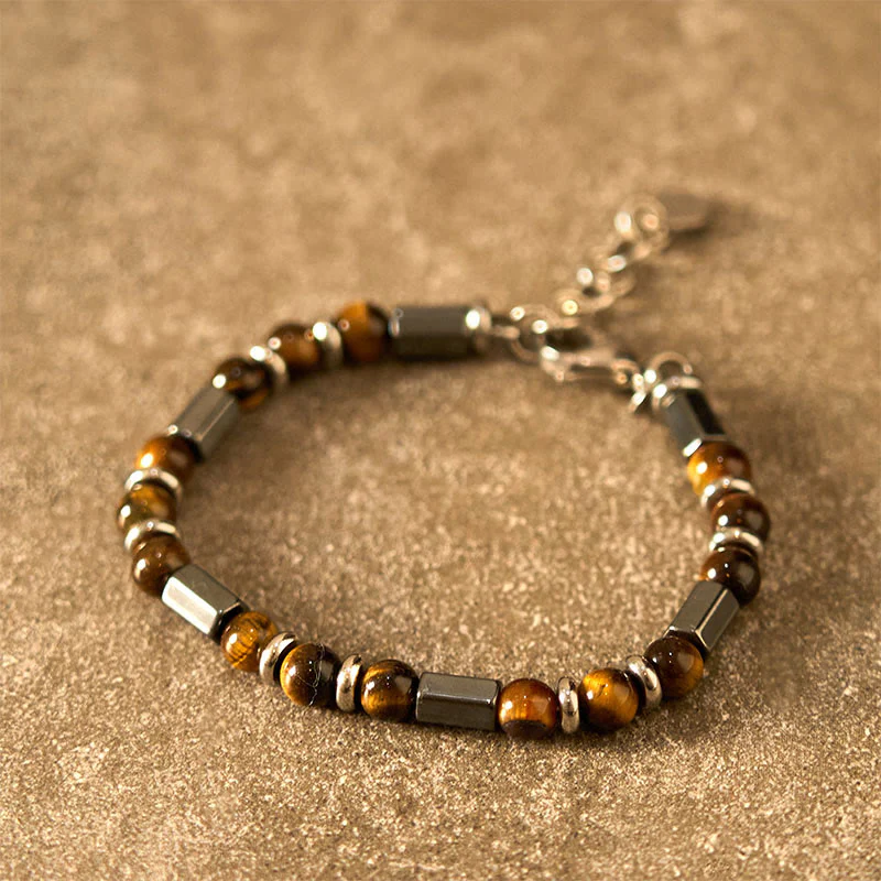 Braccialetto a catena con fibbia in ematite e occhio di tigre Buddha Stones - Image 3