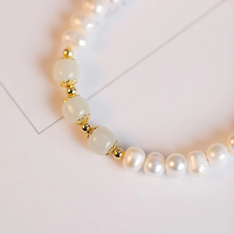 Braccialetto a catena con perle di sincerità in giada bianca e giada ciano di Hetian, placcato in oro 14K - Image 15