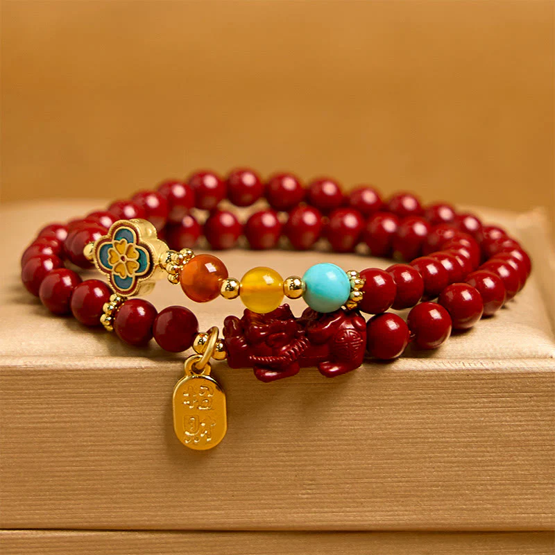 Braccialetto a doppio giro con benedizione del carattere PiXiu Fu in cinabro Buddha Stones - Image 2