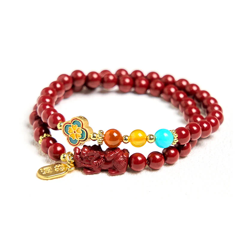 Braccialetto a doppio giro con benedizione del carattere PiXiu Fu in cinabro Buddha Stones - Image 7