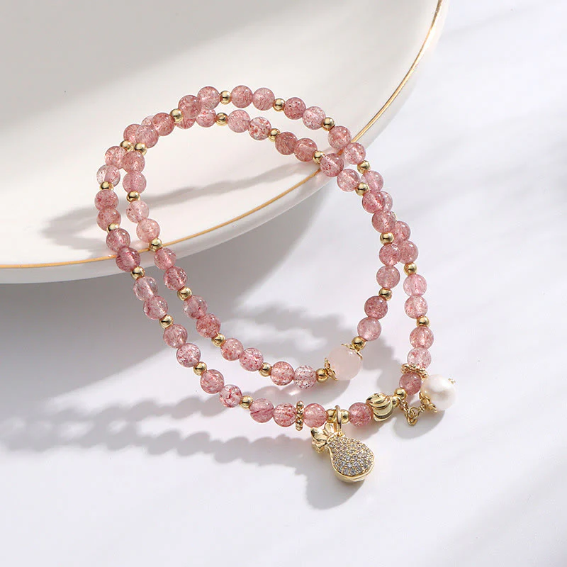 Braccialetto a doppio giro con ciondolo positivo Buddha Stones Strawberry Quartz Money Bag - Image 2