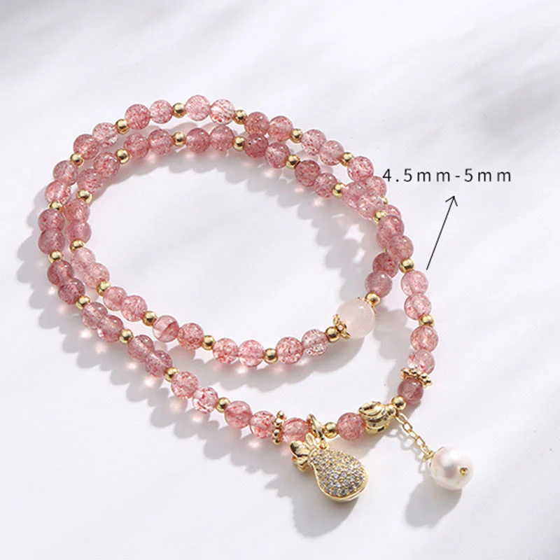 Braccialetto a doppio giro con ciondolo positivo Buddha Stones Strawberry Quartz Money Bag - Image 8