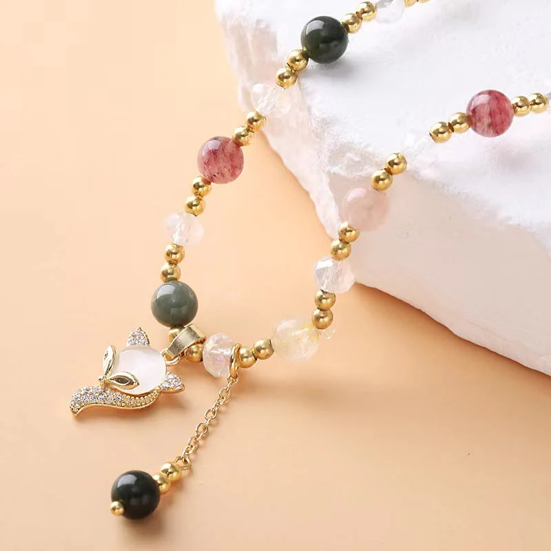 Braccialetto a doppio giro con protezione in quarzo rutilato multicolore Buddha Stones Fox - Image 3