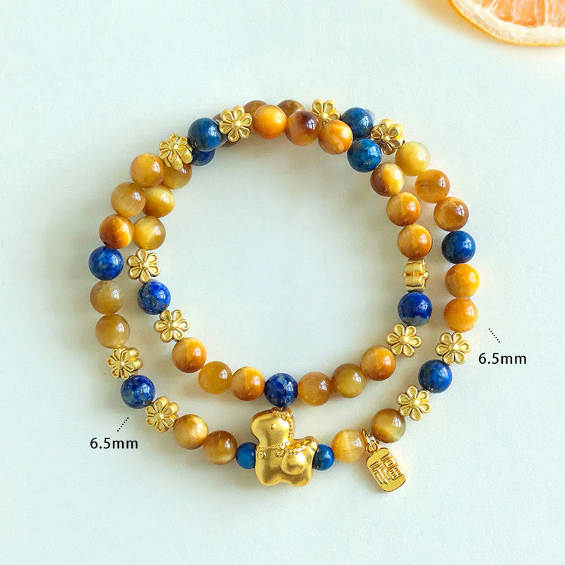 Braccialetto a doppio giro Serenity Buddha Stones Year Of The Horse Fu Character Lazurite Lapislazzuli Occhio di Tigre - Image 10