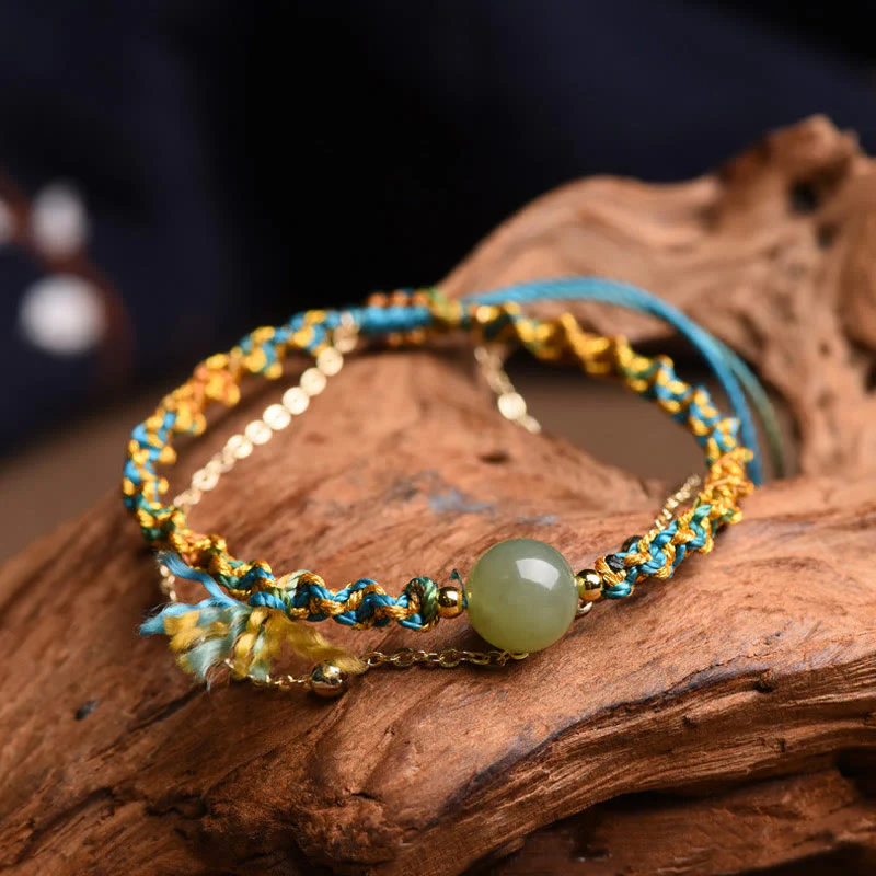 Braccialetto a doppio strato con perline di giada e corda colorata fatta a mano Buddha Stones - Image 3