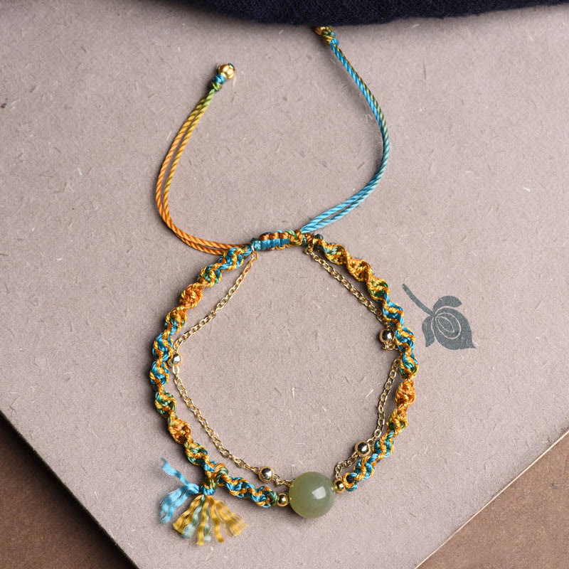 Braccialetto a doppio strato con perline di giada e corda colorata fatta a mano Buddha Stones - Image 8