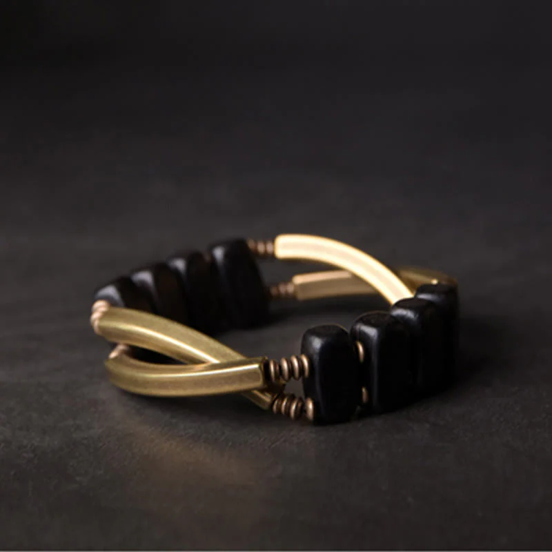 Bracciale a doppio strato in ottone e rame con Buddha Stones in legno di ebano tibetano - Image 10