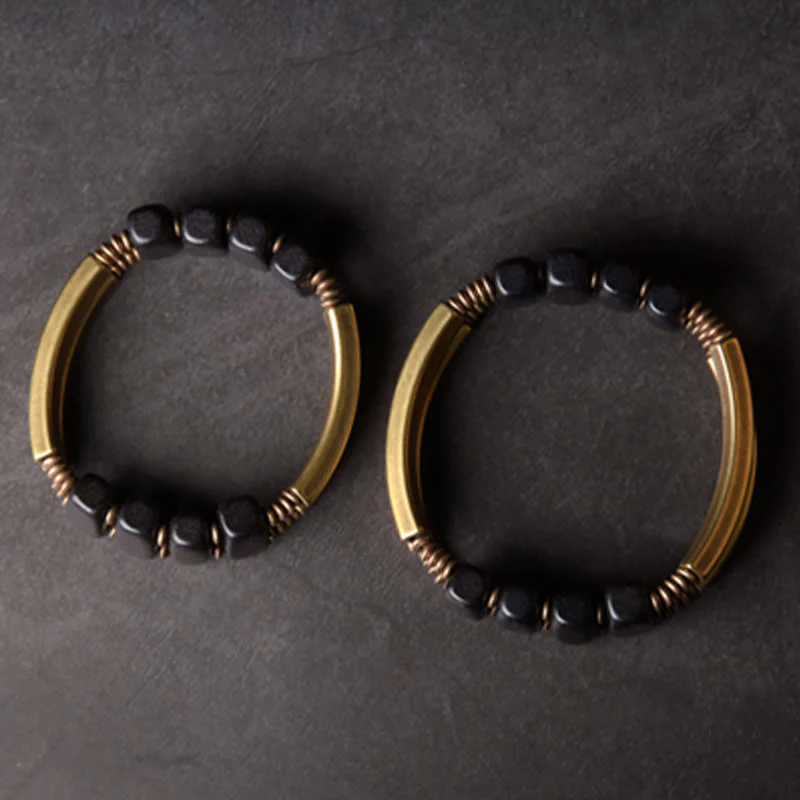 Bracciale a doppio strato in ottone e rame con Buddha Stones in legno di ebano tibetano - Image 12