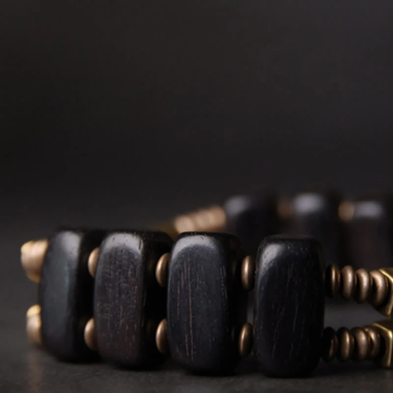 Bracciale a doppio strato in ottone e rame con Buddha Stones in legno di ebano tibetano - Image 6