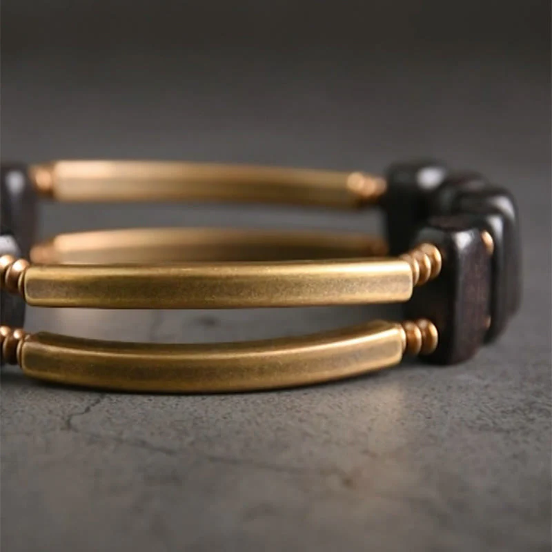 Bracciale a doppio strato in ottone e rame con Buddha Stones in legno di ebano tibetano - Image 7