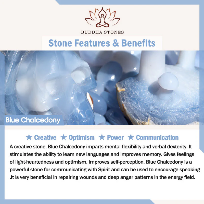 Braccialetto a metà polsino in perle di calcedonio blu e cristallo rosa Buddha Stones - Image 13