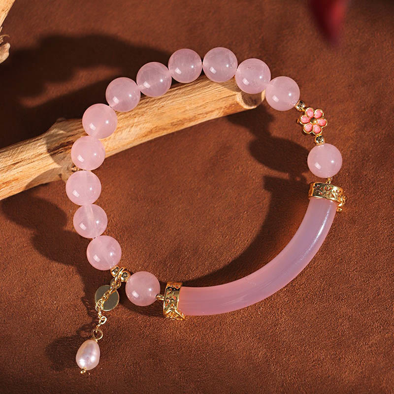 Braccialetto a metà polsino in perle di calcedonio blu e cristallo rosa Buddha Stones - Image 2
