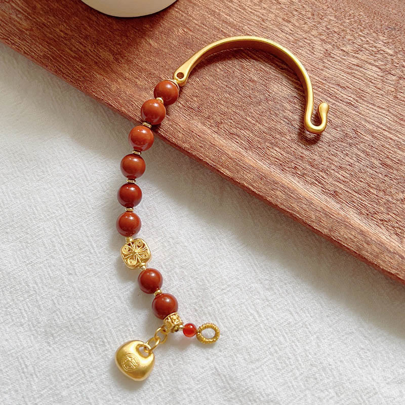 Braccialetto a mezzo lingotto con carattere Fu in agata rossa del sud Buddha Stones - Image 12