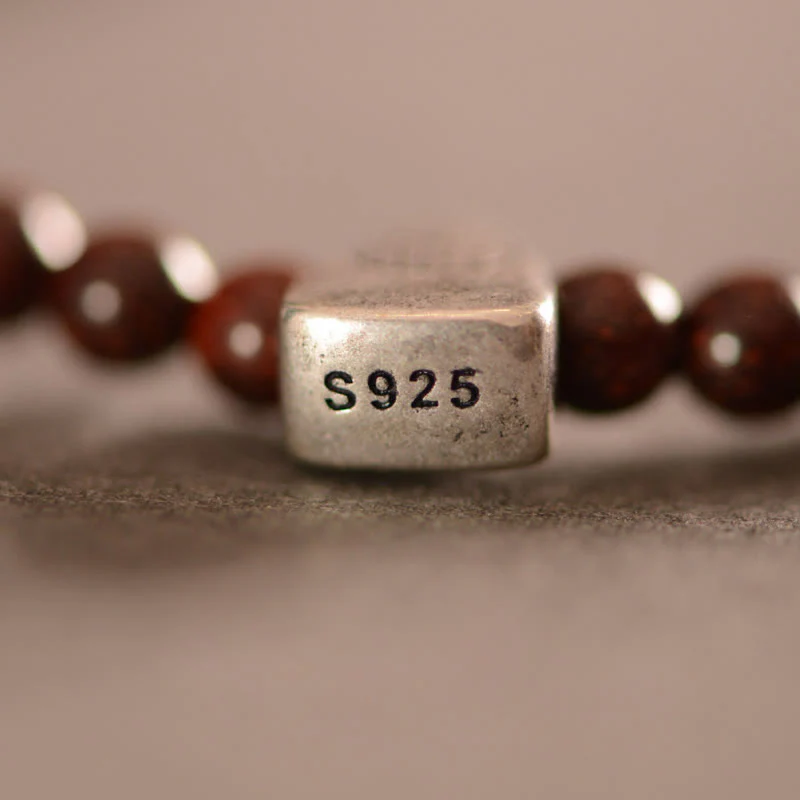 Braccialetto a triplo giro con protezione del carattere Fu, in argento Buddha Stones 925, con piccola foglia indiana in legno di sandalo rosso - Image 11