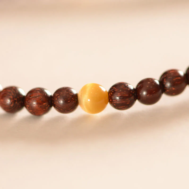 Braccialetto a triplo giro con protezione del carattere Fu, in argento Buddha Stones 925, con piccola foglia indiana in legno di sandalo rosso - Image 9