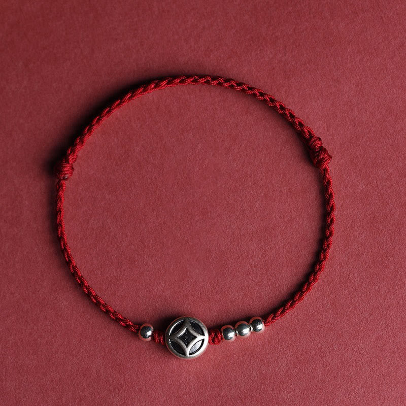 Braccialetto alla caviglia con ciondolo a forma di moneta di rame in argento sterling 999 Buddha Stones, fatto a mano e resistente alla corda - Image 13