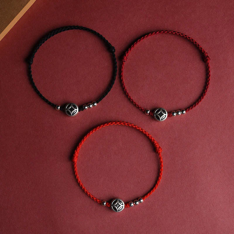 Braccialetto alla caviglia con ciondolo a forma di moneta di rame in argento sterling 999 Buddha Stones, fatto a mano e resistente alla corda - Image 15