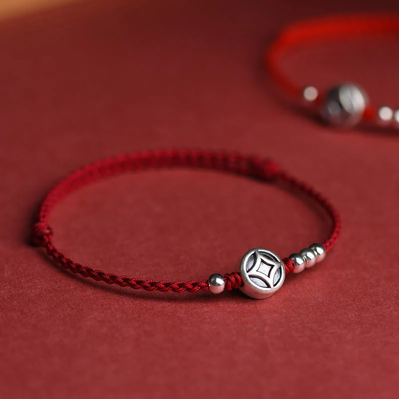 Braccialetto alla caviglia con ciondolo a forma di moneta di rame in argento sterling 999 Buddha Stones, fatto a mano e resistente alla corda - Image 3
