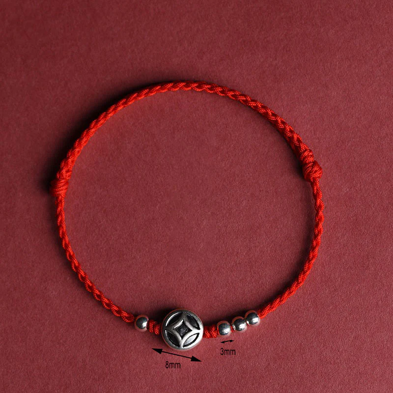 Braccialetto alla caviglia con ciondolo a forma di moneta di rame in argento sterling 999 Buddha Stones, fatto a mano e resistente alla corda - Image 4