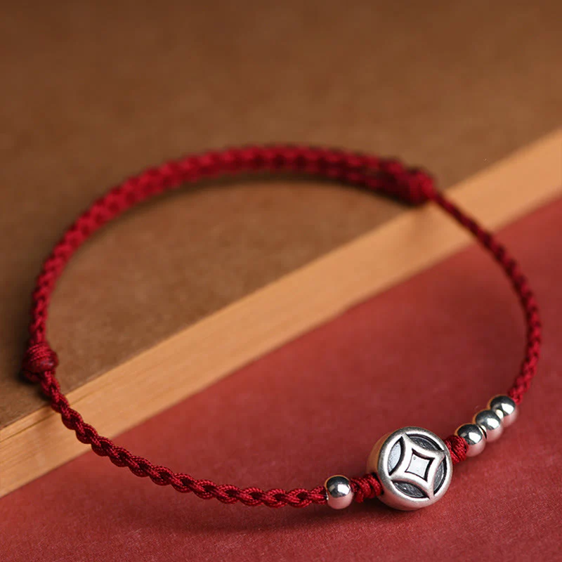 Braccialetto alla caviglia con ciondolo a forma di moneta di rame in argento sterling 999 Buddha Stones, fatto a mano e resistente alla corda - Image 6