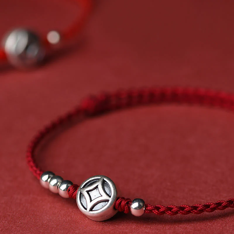 Braccialetto alla caviglia con ciondolo a forma di moneta di rame in argento sterling 999 Buddha Stones, fatto a mano e resistente alla corda - Image 7