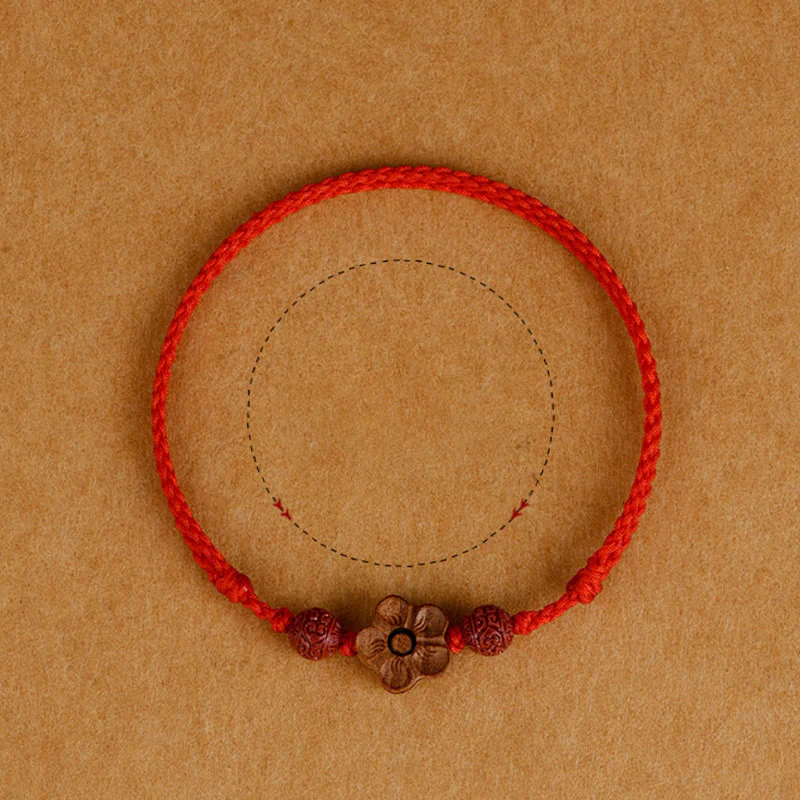 Braccialetto alla caviglia con corda della ricchezza in legno di Buddha Stones, fiori di pesco, cinabro - Image 5