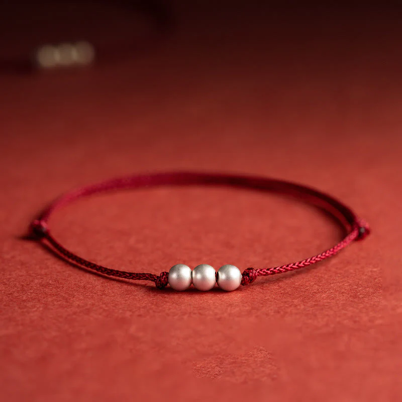 Braccialetto alla caviglia con tre perle in argento sterling 925 con Buddha Stones e cordino di protezione
