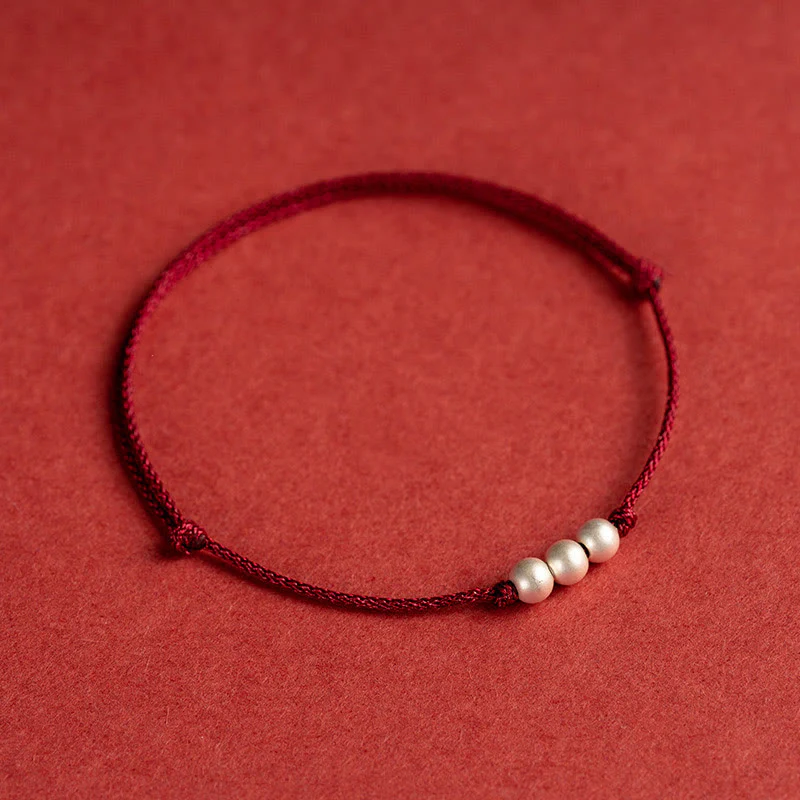 Braccialetto alla caviglia con tre perle in argento sterling 925 con Buddha Stones e cordino di protezione - Image 3