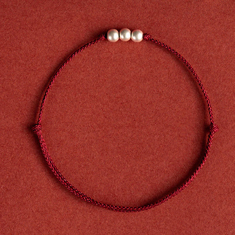 Braccialetto alla caviglia con tre perle in argento sterling 925 con Buddha Stones e cordino di protezione - Image 4