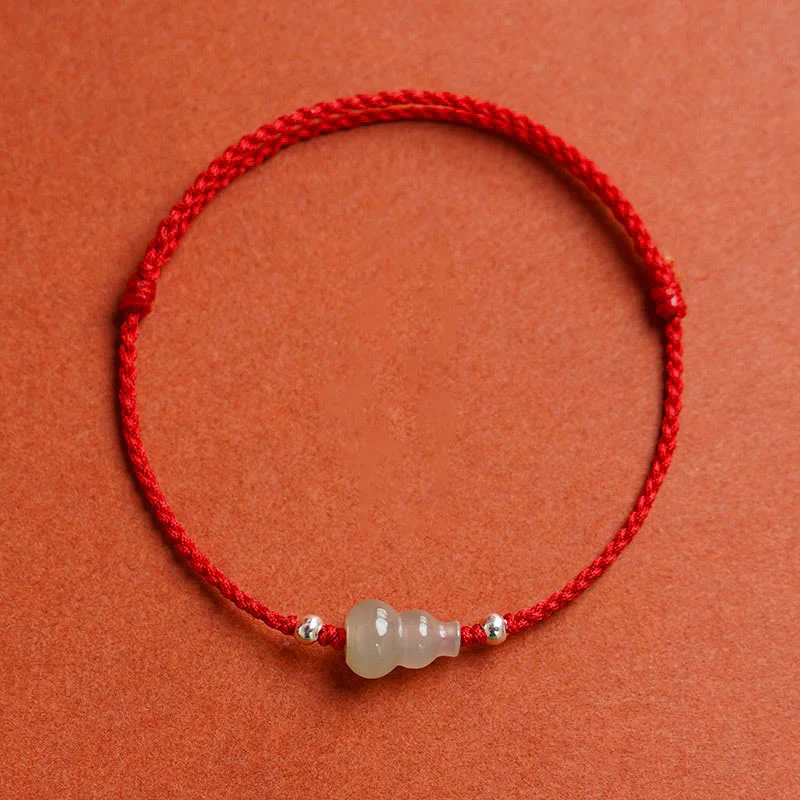 Braccialetto alla caviglia della prosperità in corda rossa Buddha Stones, zucca e giada Hetian - Image 10