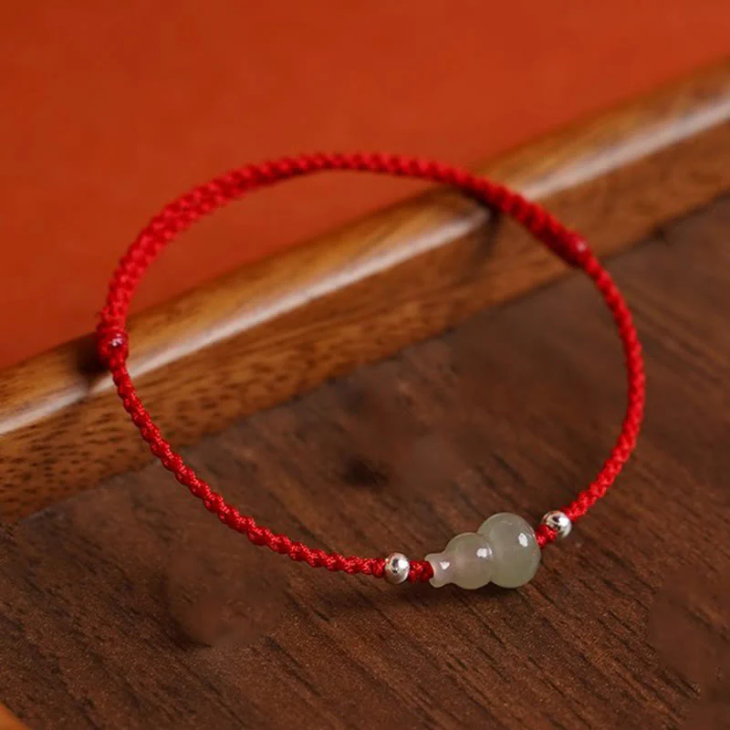 Braccialetto alla caviglia della prosperità in corda rossa Buddha Stones, zucca e giada Hetian - Image 11