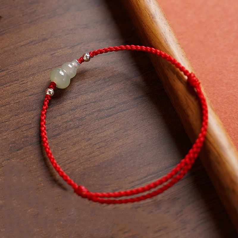 Braccialetto alla caviglia della prosperità in corda rossa Buddha Stones, zucca e giada Hetian - Image 12