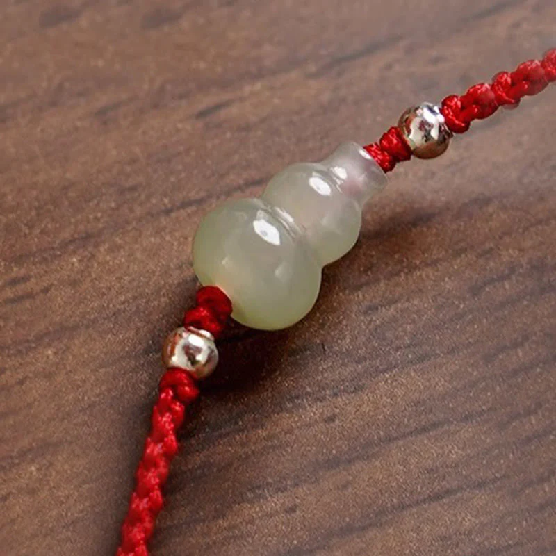 Braccialetto alla caviglia della prosperità in corda rossa Buddha Stones, zucca e giada Hetian - Image 14
