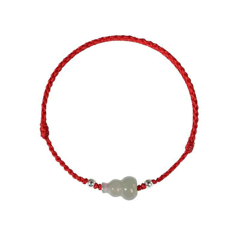 Braccialetto alla caviglia della prosperità in corda rossa Buddha Stones, zucca e giada Hetian - Image 16