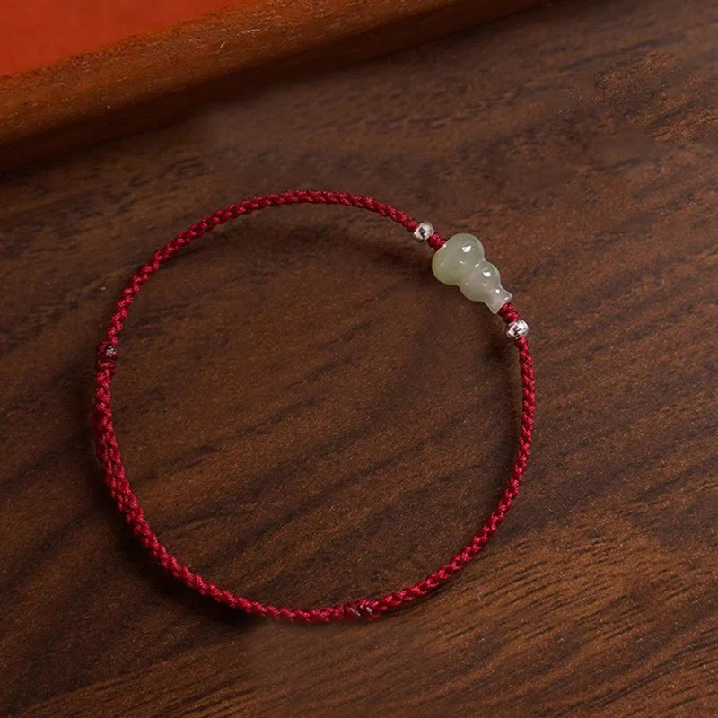 Braccialetto alla caviglia della prosperità in corda rossa Buddha Stones, zucca e giada Hetian - Image 4