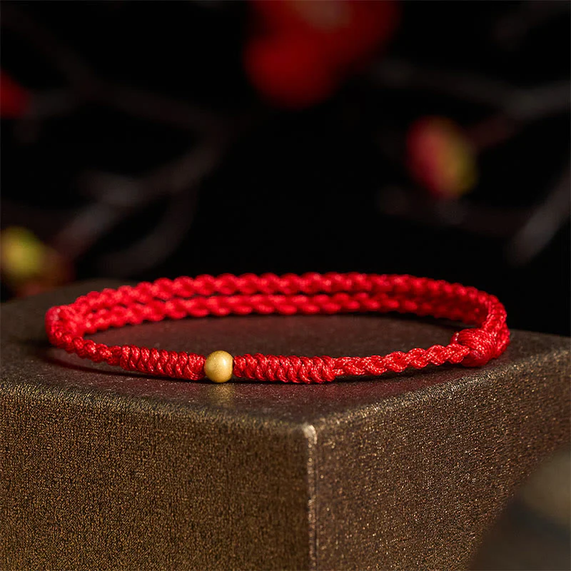 Braccialetto alla caviglia in corda rossa intrecciata con perlina singola in argento sterling 925 placcato oro Buddha Stones - Image 13